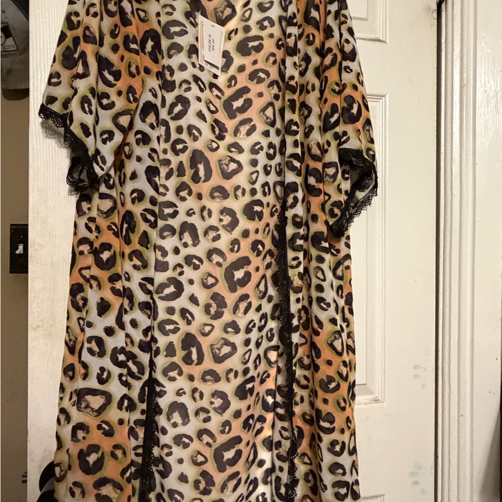 LuLaRoe Leopard Print Kimono with Black Trim